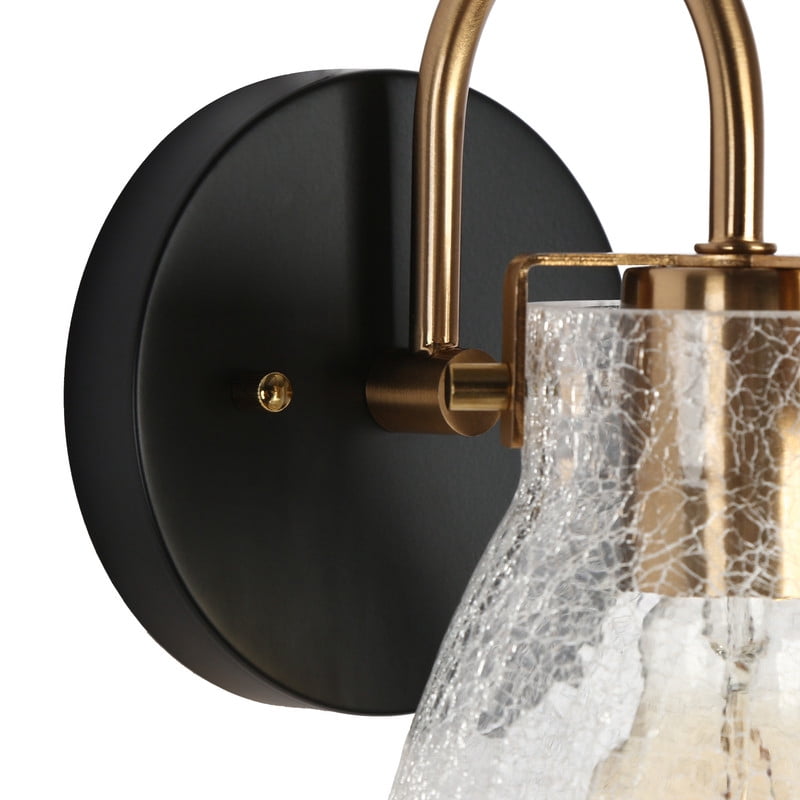 LNC Crackled Glass Wall Sconce, Black & Gold 1-Light Fixture for Powder & Vanity Rooms