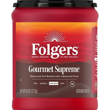 Folgers Gourmet Supreme Ground Coffee, Medium-Dark Roast, 9.6-ounce Canister