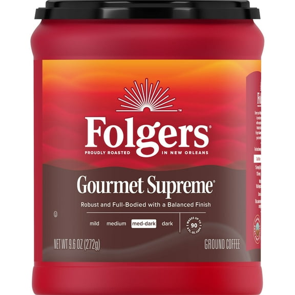 Folgers Gourmet Supreme Ground Coffee, Medium-Dark Roast, 9.6-ounce Canister