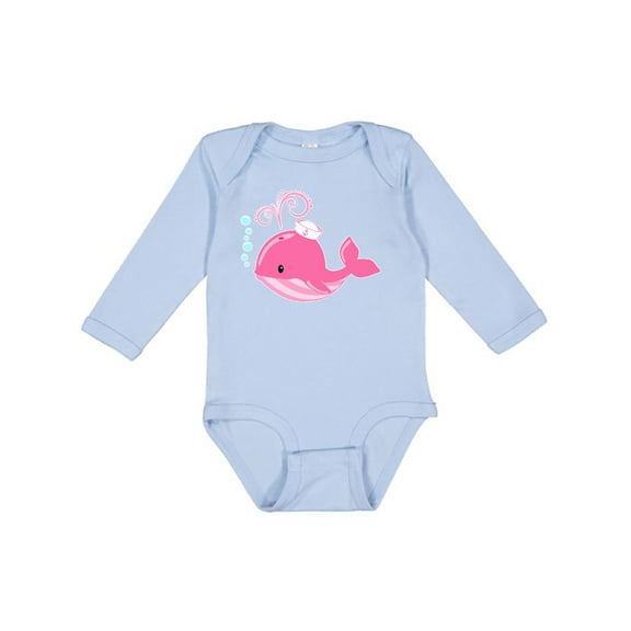 Inktastic Cute Pink Whale in Nautical Hat Boys or Girls Long Sleeve Baby Bodysuit