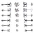 thumbnail image 2 of Pendientes de acero de titanio de moda, pendientes de aguja fina con seis garras, pendientes de circonita de acero inoxidable redondos, pendientes para hombre, joyería piercing, 2 of 6