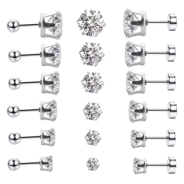 Pendientes de acero de titanio de moda, pendientes de aguja fina con seis garras, pendientes de circonita de acero inoxidable redondos, pendientes para hombre, joyería piercing