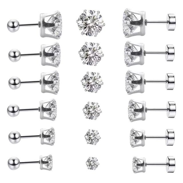 Pendientes de acero de titanio de moda, pendientes de aguja fina con seis garras, pendientes de circonita de acero inoxidable redondos, pendientes para hombre, joyería piercing