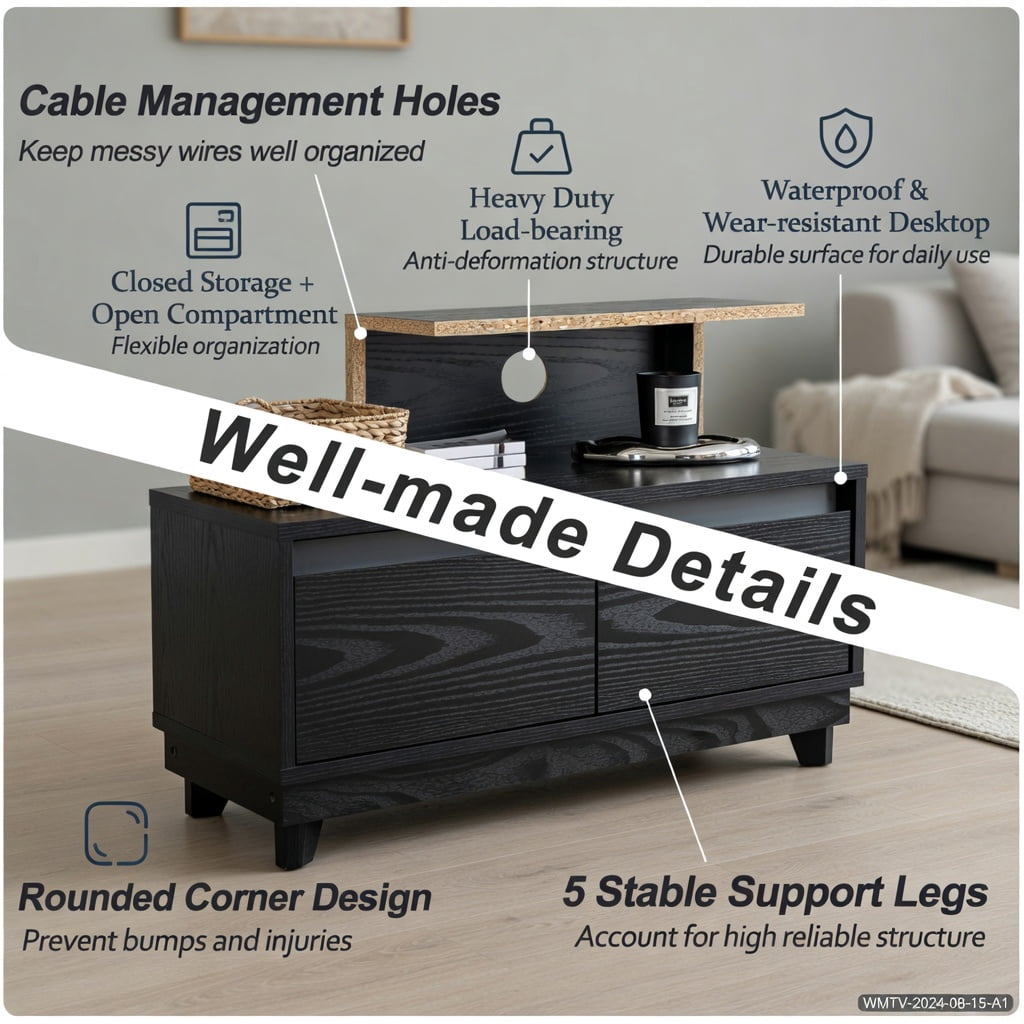 Demi Bonn TV Stand, TV Cabinet, 58 Inch TV Stand Entertainment Console Center with Adjustable Open Shelves, Media Entertainment Center with Storage, for Living Room, Bedroom, Black