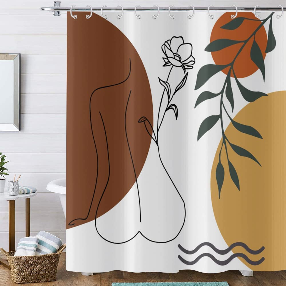 Abstract Women Shower Curtain, Mid Century Boho Flowers Body Shape