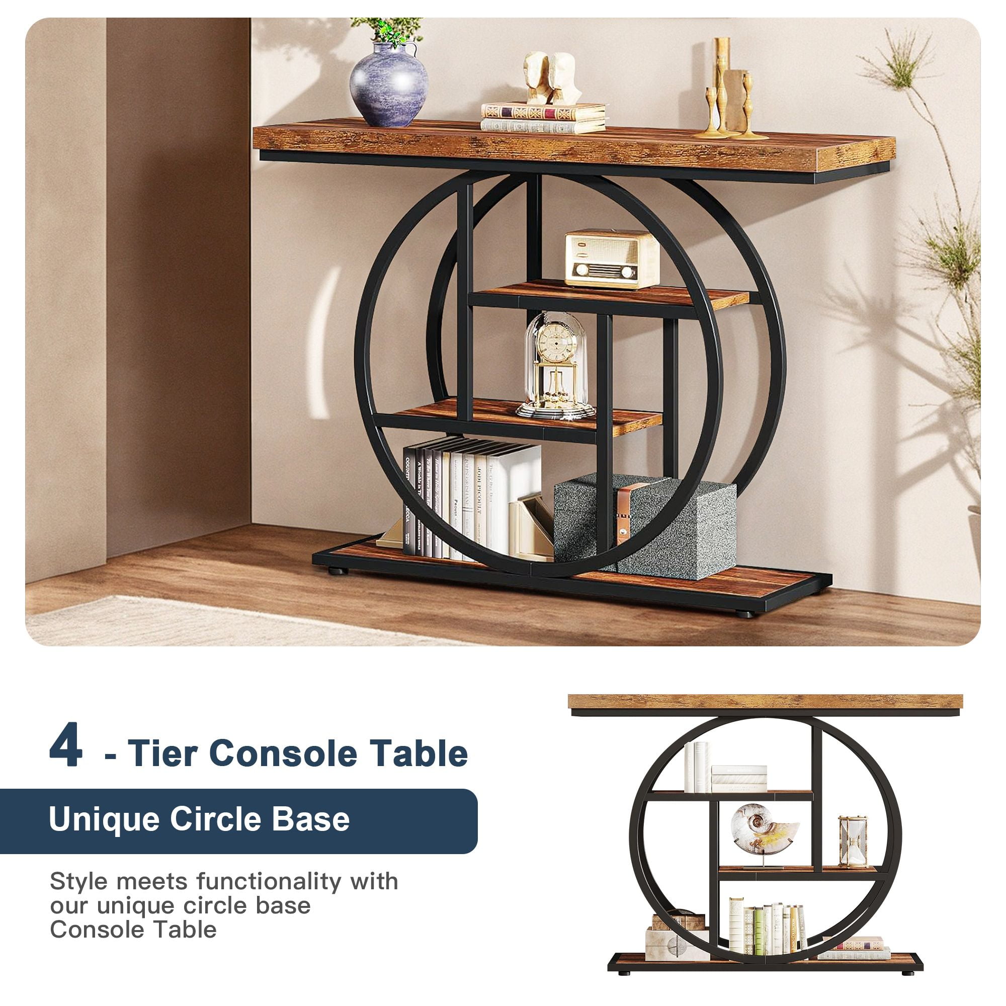 Demi Bonn 41"dustrial Console Table for Entryway, Farmhouse Sofa Tables Behind Couch, Rustic Wood and Metal Foyer Table with 3-Tier Shelves for Hallway Living Room, Rustic Brown