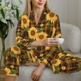 thumbnail image 6 of Honeii Yellow Black Plaid Sunflower print Women's Pajama Sets Long Sleeve Button Down Sleepwear Nightwear Soft Pjs Lounge Sets-Small, 6 of 7