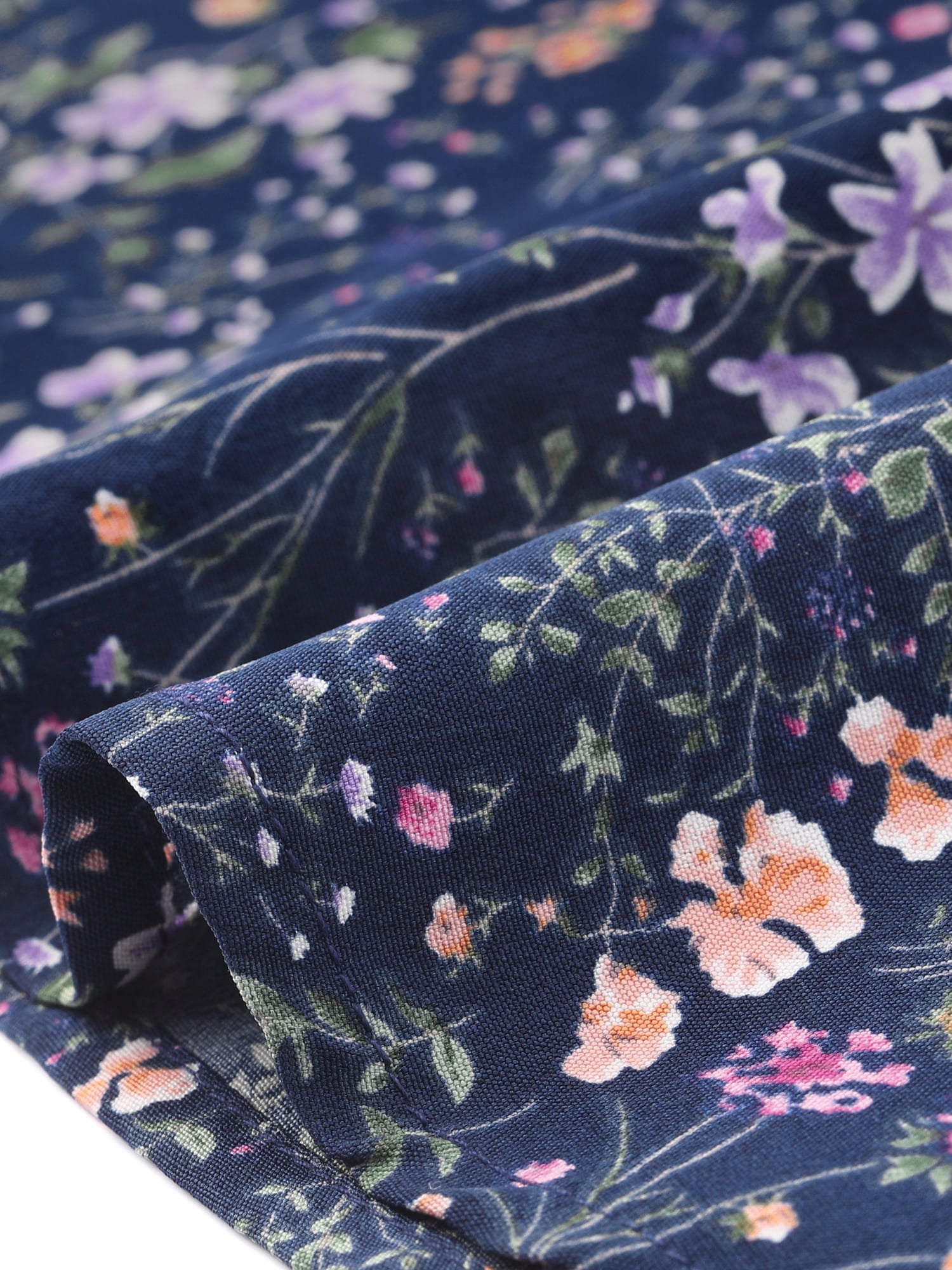 DARING DIVA Tie Bow Peter Pan Collar Chiffon Blouses XS Dark Blue-Floral