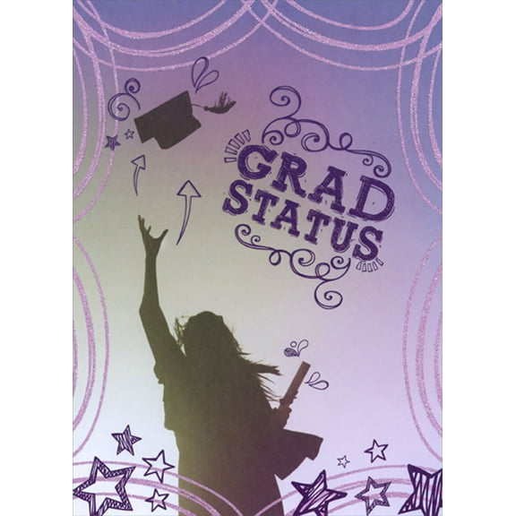 Designer Greetings Grad Status : Doodles and Silhouette on Purple Graduation Congratulations Card for Daughter