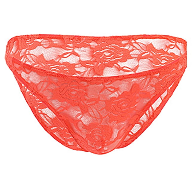 ylioge Lace Underwear for Men Briefs Trendy Low Rise Lightweight Breathable See-Through Solid Color High-Cut Hipsters Brief