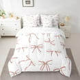 thumbnail image 2 of Homewish Teens Girls Female Cartoon Bowknot Twin Bedding Sets 7-Piece,White Red Bedding Comforter Set Microfiber,Abstract Geometric Stripes Breathable Sheet Sets,Breathable Home Decor,Reversible, 2 of 8
