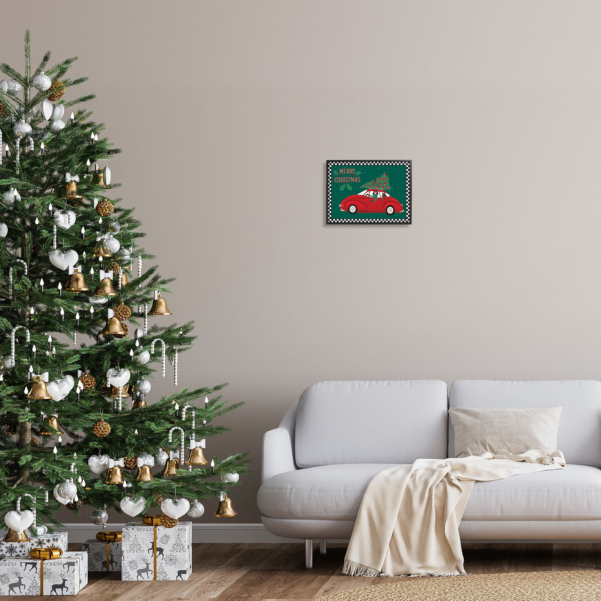 Stupell Indtries Merry Christmas Greeting Woman Sports Car Christmas Tree,14 x 11,Design by Darlene Seale