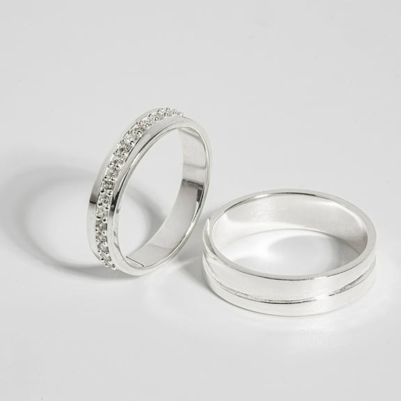 LavaJewelry, Simple Gemstone Duo Ring, 925 Sterling Silver Ring, Couple Ring, Flower Ring for Couple, Wedding Ring, Women ring 4