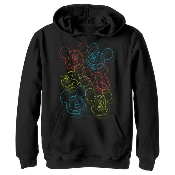 Boy's Mickey & Friends Mickey Mouse Neon Outlines  Pull Over Hoodie Black Small