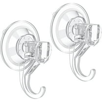 Suction Cup Hooks, Small Clear Heavy Duty Vacuum Suction Cup Hooks Removable Strong Window Glass Door Suction Hangers Kitchen Bathroom Shower Wall Hooks for Towel Loofah Utensils Wreath - 2 Pcs
