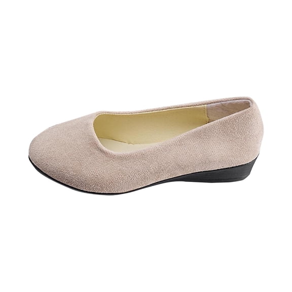 Gpaecead Women's Wedge Heel Dress Shoes Solid Color Faux Suede Slip On Soft Sole Comfortable Casual Spring Summer Shoes Beige
