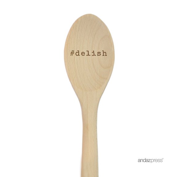 Koyal Wholesale 12-inch Laser Engraved Wooden Mixing Spoon, #Delish, 1-Piece