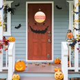 thumbnail image 5 of Letrero de bienvenida de Halloween compatible con la decoración de la puerta de entrada, corona de madera redonda para colgar en la pared compatible con la fiesta navideña, 5 of 5