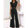 thumbnail image 5 of Women'S Summer 2 Piece Outfits 2025 Cap Sleeve V Neck Belted Crop Tops Wide Leg Pants Sets Casual Tracksuit Black S, 5 of 6