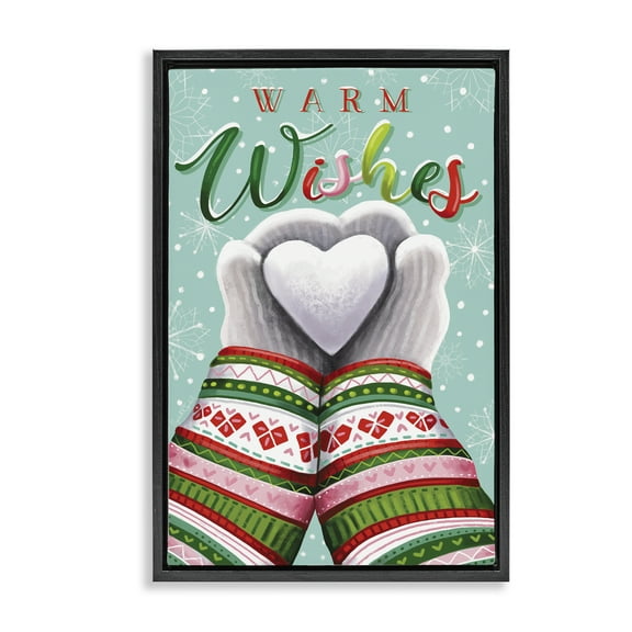 Stupell Industries Warm Wishes with Heart Holiday Painting Black Floater Framed Art Print Wall Art, 17 x 25