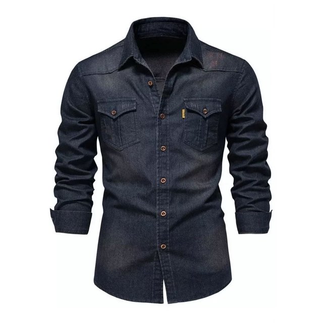 Camisas De Mezclilla Casual Con Solapa Para Hombre