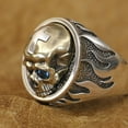 thumbnail image 5 of Blue CZ Eyes Brass Skull 925 Sterling Silver Fire Cross Ring TA454 US Size 8.5, 5 of 14