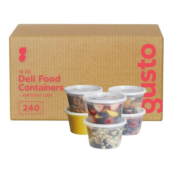 Deli Containers 16 oz - 240 Pack Plastic Food Containers with Lids Airtight - Meal Prep, Leftovers, Slime - Reusable & Disposable