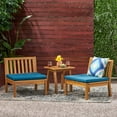 thumbnail image 2 of Lawton Outdoor Acacia Wood Chat Set with Side Table, Teak and Dark Teal, 2 of 10