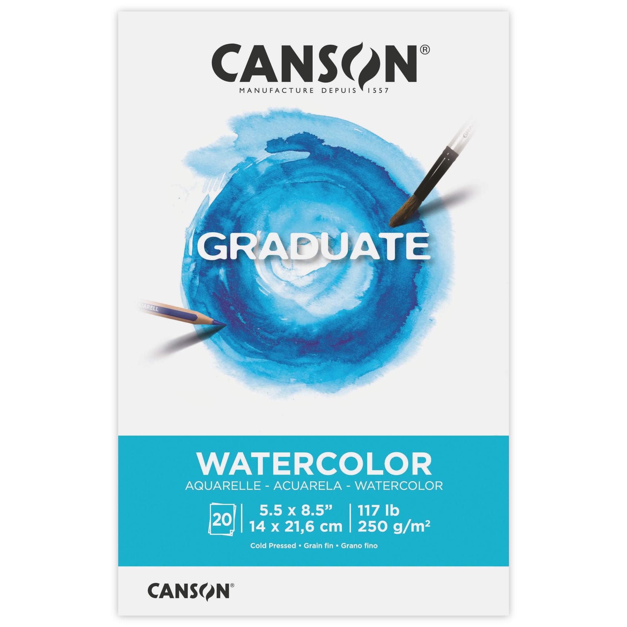 Canson Graduate Watercolor Pad, Foldover Binding, 20 Sheet, 5.5x8.5 inch, Pack of 3