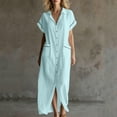 thumbnail image 2 of VBVC Women's Button Down Maxi Shirt Dress,Short Sleeve Collared Dress for Women,Ladies Summer V-Neck Work Office Sundress with Pockets,Light Blue,S-2XL, 2 of 8