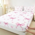 thumbnail image 3 of Manfei Lovely Girls Bowknot Twin Sheet Sets,Cartoon Heart Pattern Twin Fitted Sheet,Pink White Flat Sheet For Kids,Luxury Bedroom Decor,3-Piece, 3 of 7