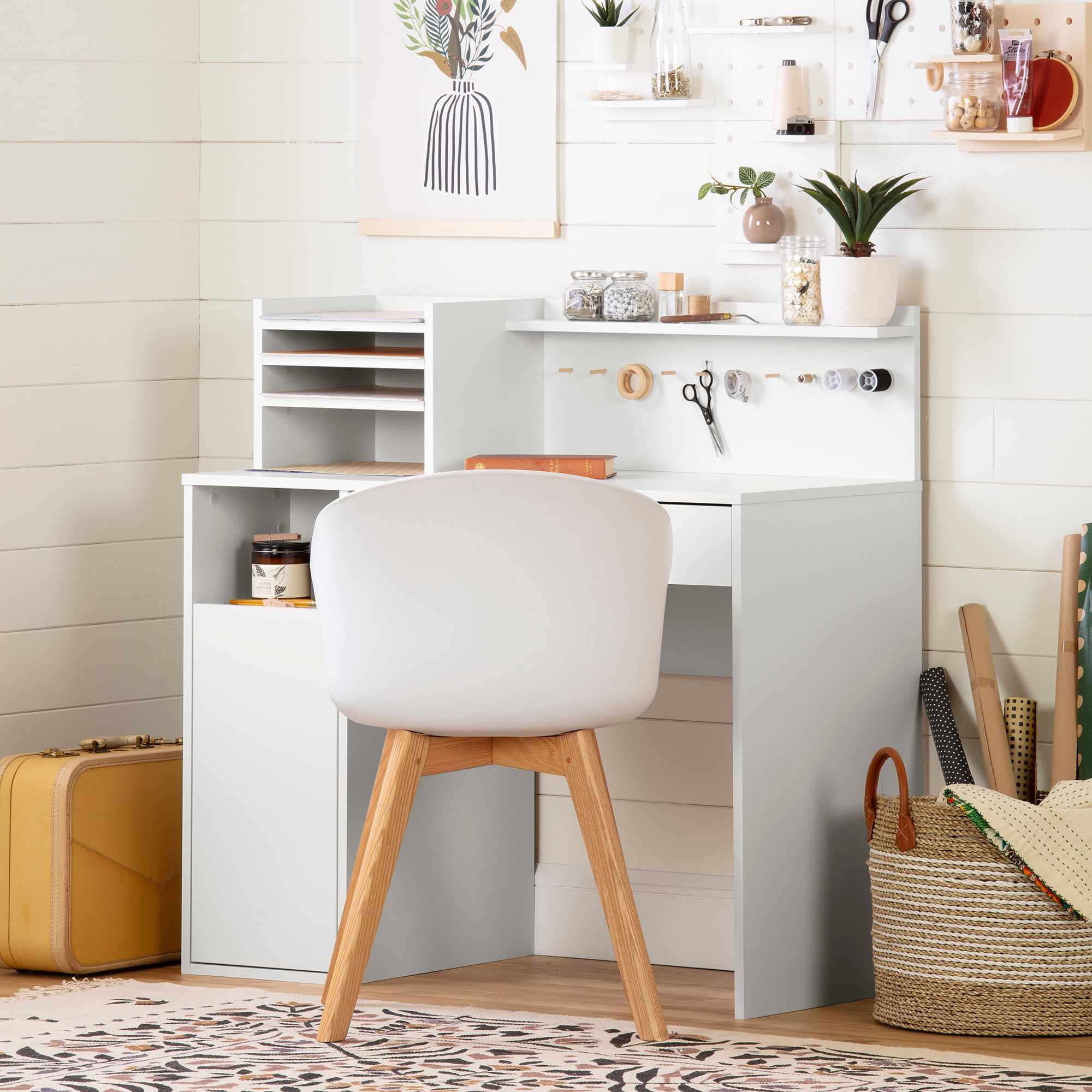 South Shore Crea Craft Table with Hutch, White
