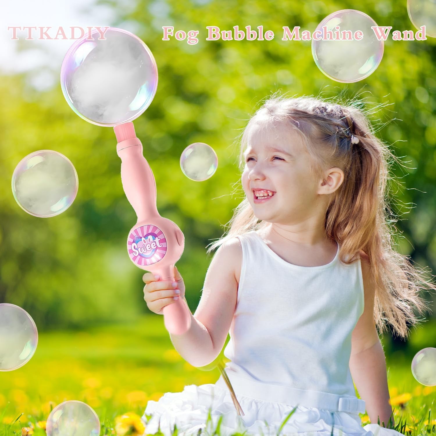 Elastic Bubble Fog Wand, Smoke Bubble Machine with Colorful Lights, Bouncing Bubble Maker Toy for Kids Science Experiments, 12.2" Wand with Gloves