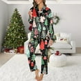 thumbnail image 2 of Womens Pajamas Trendy Christmas Prints Button Long Sleeve Long Pants Set Plus Size Sleepwear for Women, 2 of 4
