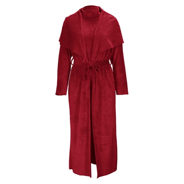 Pompotops Manteau une Pièce pour Femme, Deux Façons de Porter, Robe Cardigan Ajustée Réversible en Velours, Manteau Long Ample, Ensemble Deux Pièces + Ceinture en Solde
