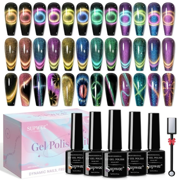 Esmalte de uñas en gel SUPWEE Cat Eye con barra magnética, 12 colores