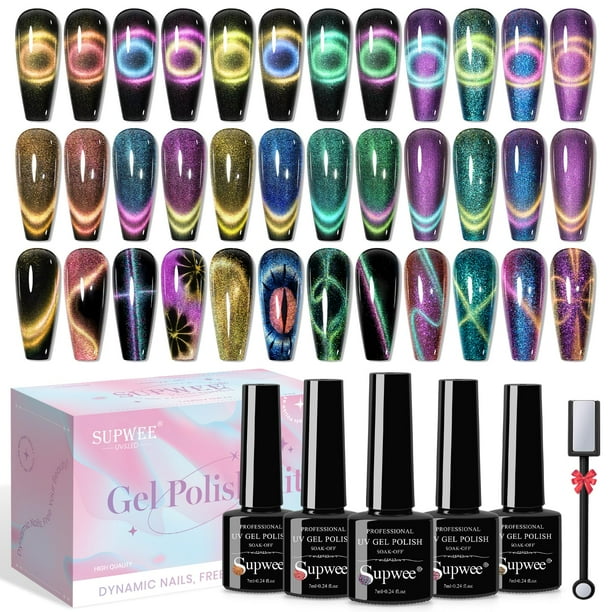 Esmalte de uñas en gel SUPWEE Cat Eye con barra magnética, 12 colores
