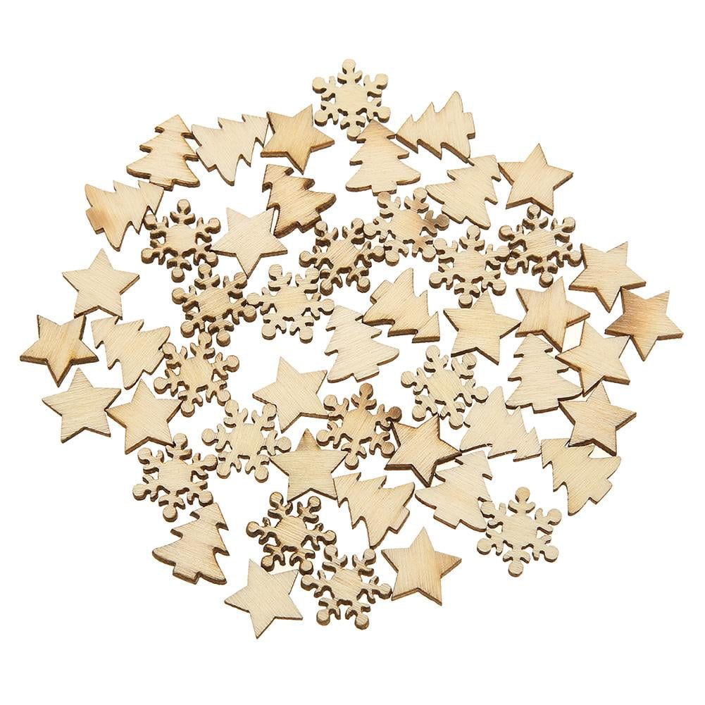 50pcs Wood Tree Snowflakes Star Table Xmas Decor DIY Christmas Tree Hang Pendant 