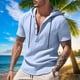 thumbnail image 1 of pstuiky camisetas de hombre, Camisa informal de lino de verano de color liso para hombre, manga corta, cuello alto, botones y bolsillos camisetas de hombre l, 1 of 9