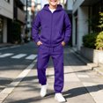 thumbnail image 6 of Girls Boys 2 Piece Sweatsuits Kids' Sweatsuit Set Solid Color Long Sleeve Zip Up Hooded Sweatshirt & Cargo Sweatpants Set,Purple,140, 6 of 7