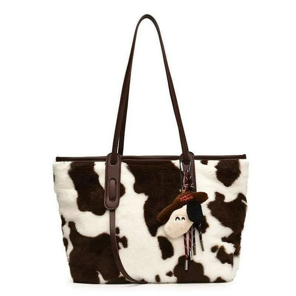 Stylish Fuzzy Calf Leather Shoulder Bag - Big Volume Casual Tote for Ladies in Seasonal Design