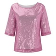 thumbnail image 2 of Women's Sparkly Sequin Tops Short Sleeve Glitter Dressy Blouses Round Neck Party Club Ruffle Sequins Shirts, 2 of 8