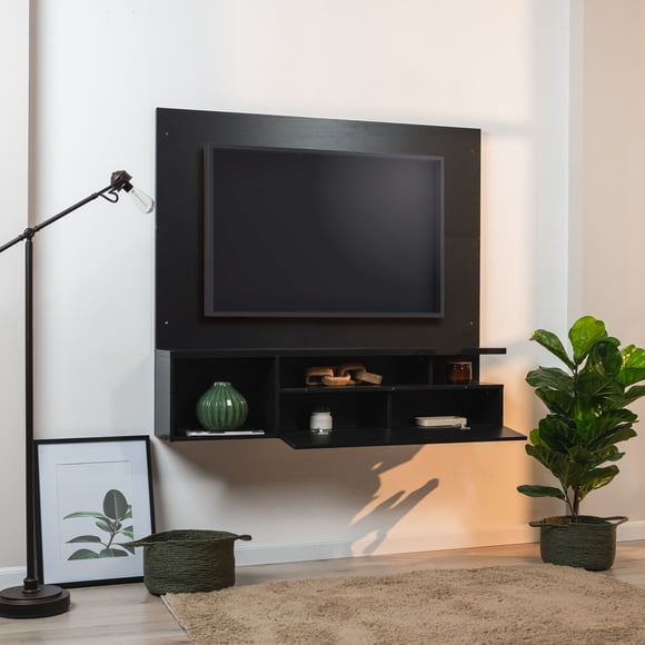 Panel Con Mueble Para TV Cocal Negro Loomber