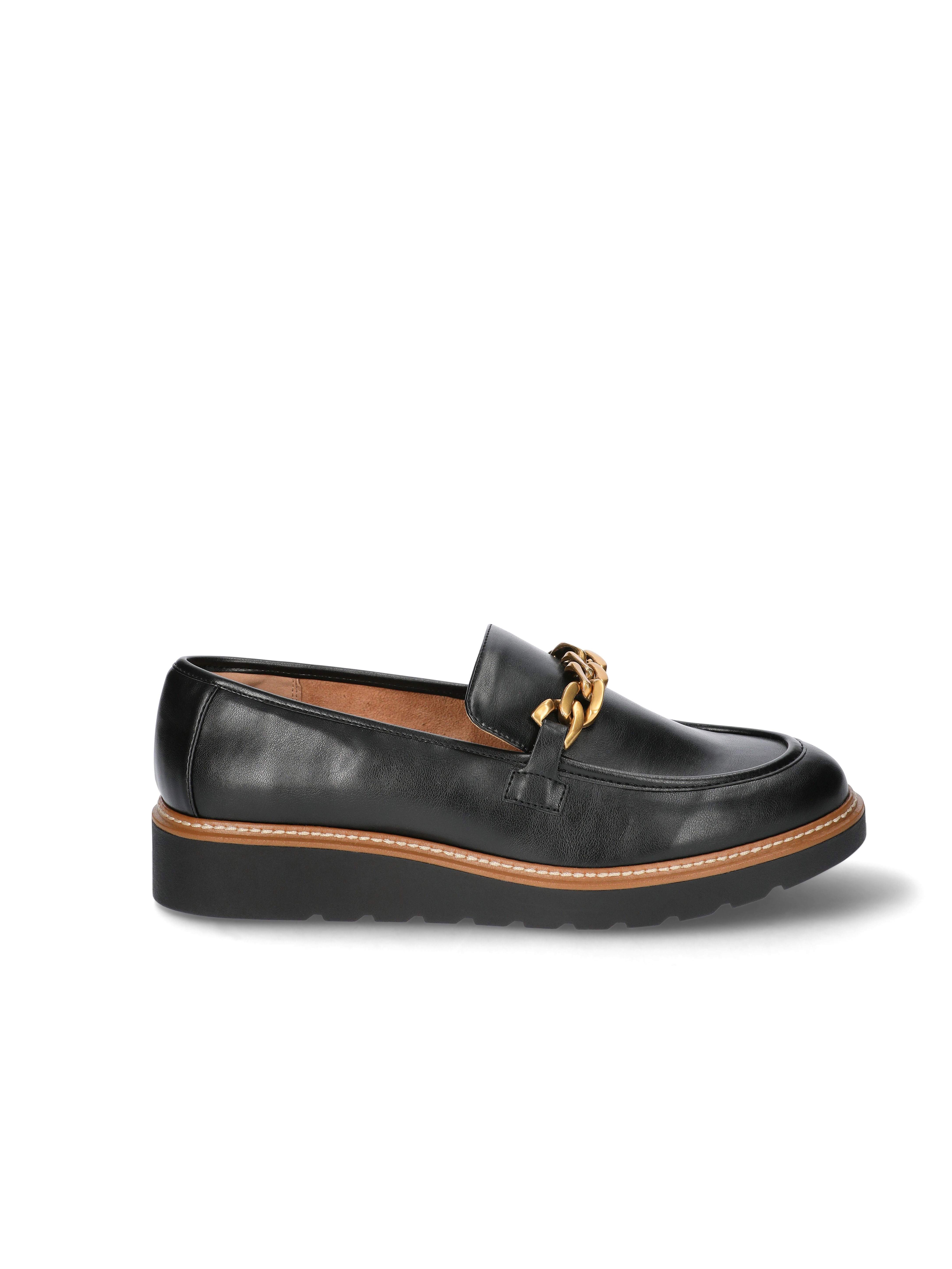 Time and Tru Women's Faux Leather Comfort Loafers with Chain Accent, Wide Width Available