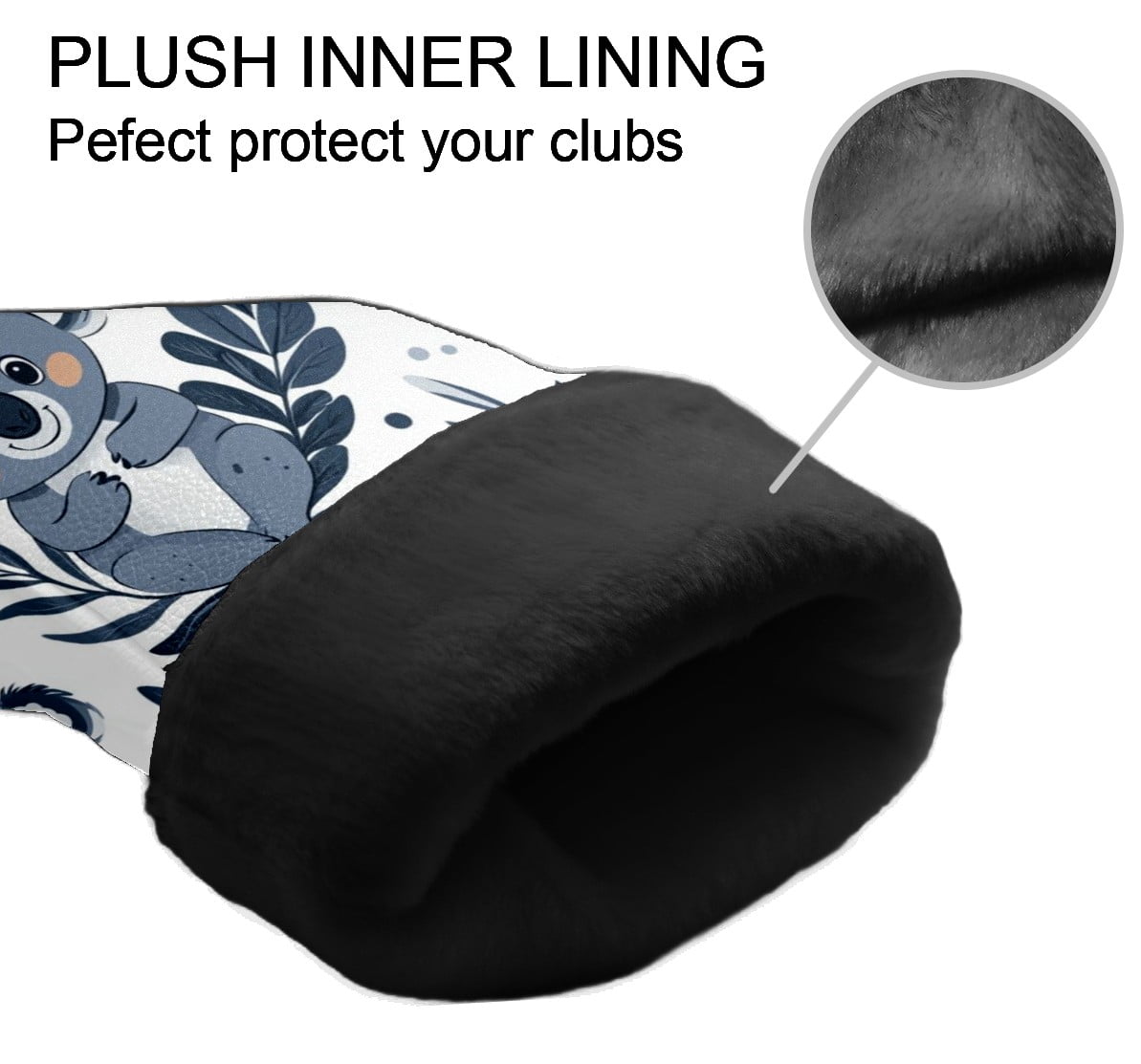Golf Head Covers - Koala Pattern, Premium Waterproof PU Leather, Plush Lining, Fits Driver/Hybrid, Cute Animal Golf Gift