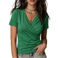 thumbnail image 2 of Womens Short Sleeve Wrap T Shirt V Neck Ruched Slim Fit Casual Solid Color Blouse S, 2 of 4