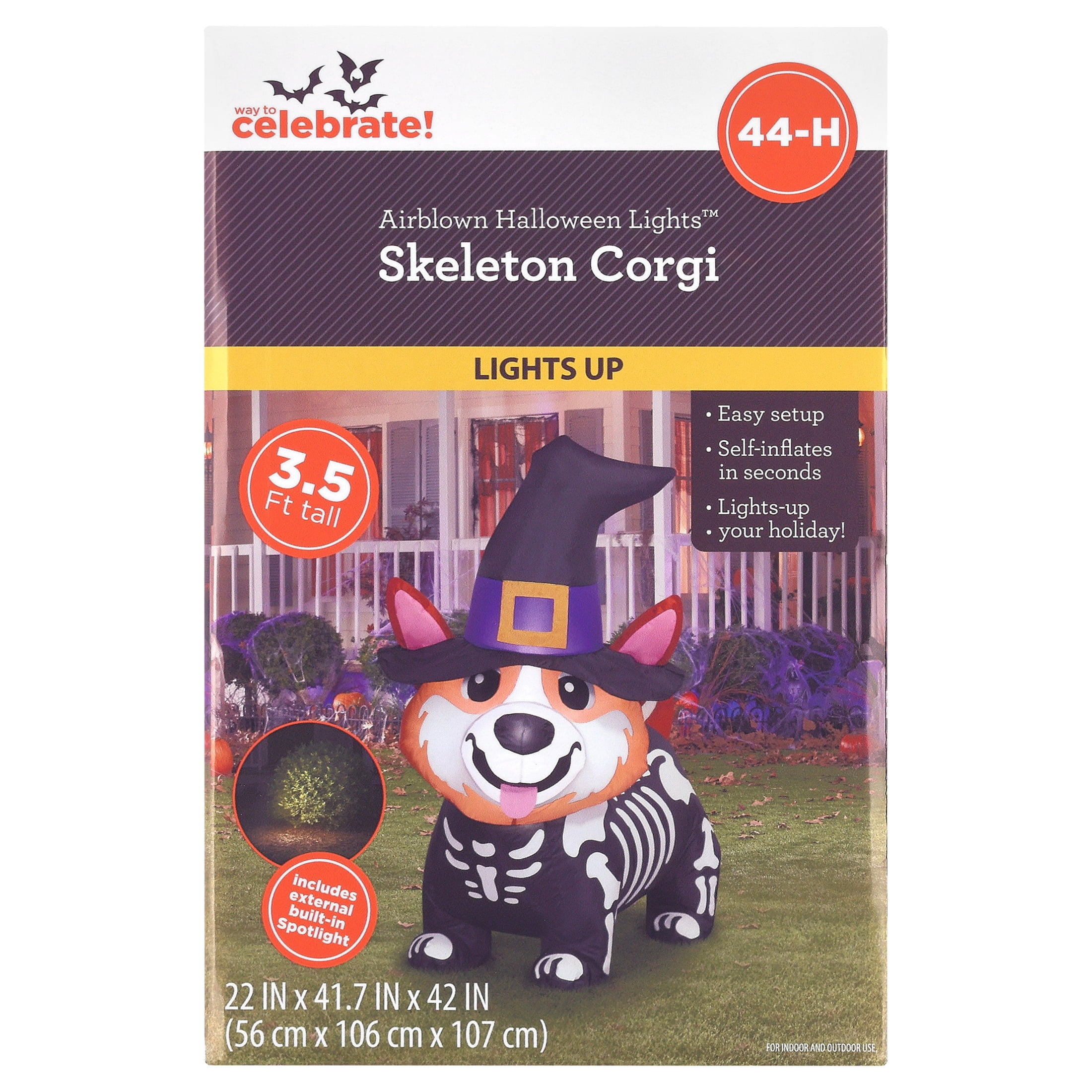 Skeleton Corgi Airblown Yard Inflatable, Multicolor, 3.5', Halloween by Way To Celebrate