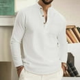 thumbnail image 2 of Resicozy Long Sleeve Henley Shirts for Men Casual Waffle Fashion Solid Color Pullover 3-Button T-Shirt with Pockets White M, 2 of 5
