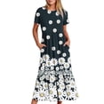 thumbnail image 1 of Robe d'Été pour Femmes 2024 Mode Grande Taille Col Rond Manches Courtes Mi-Mollet Double Poche Imprimé Floral Robe Manches Courtes Col Rond 50 % de Réduction Liquidation!, 1 of 5