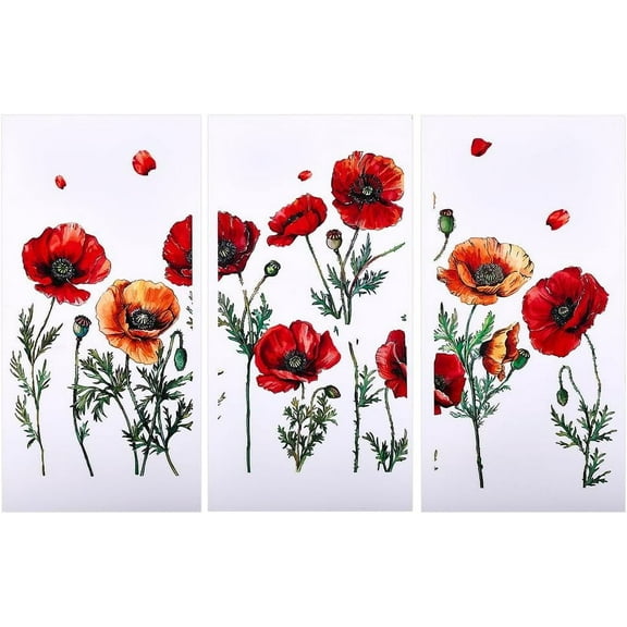 3pcs/Set Poppy Rub on Transfers for Crafts and Furniture 6x12 inch Flower Decor Transfer Stickers Vintage Floral Transfers for Wood Furniture Journal Scrapbooking Home Decorations